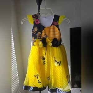🐝 Yellow Bee-Themed Kids Dress Handmade And Small Bee Earrings 🐝